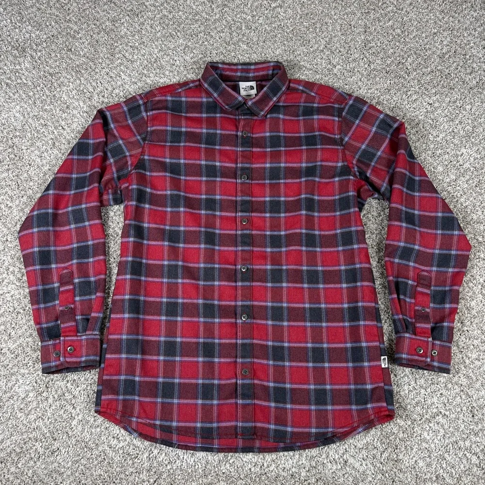 The North Face Shirt Mens Large‎ Red Black Plaid Button Up Long Sleeve